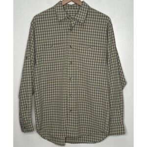TravelSmith Shirt Mens Medium Green Check Plaid Long Sleeve Stretch Grandpa Chic